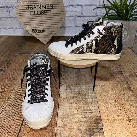 P448 Skate Snakeskin Print High Top Sneaker in Python Brown Size 38 - Picture 2 of 15